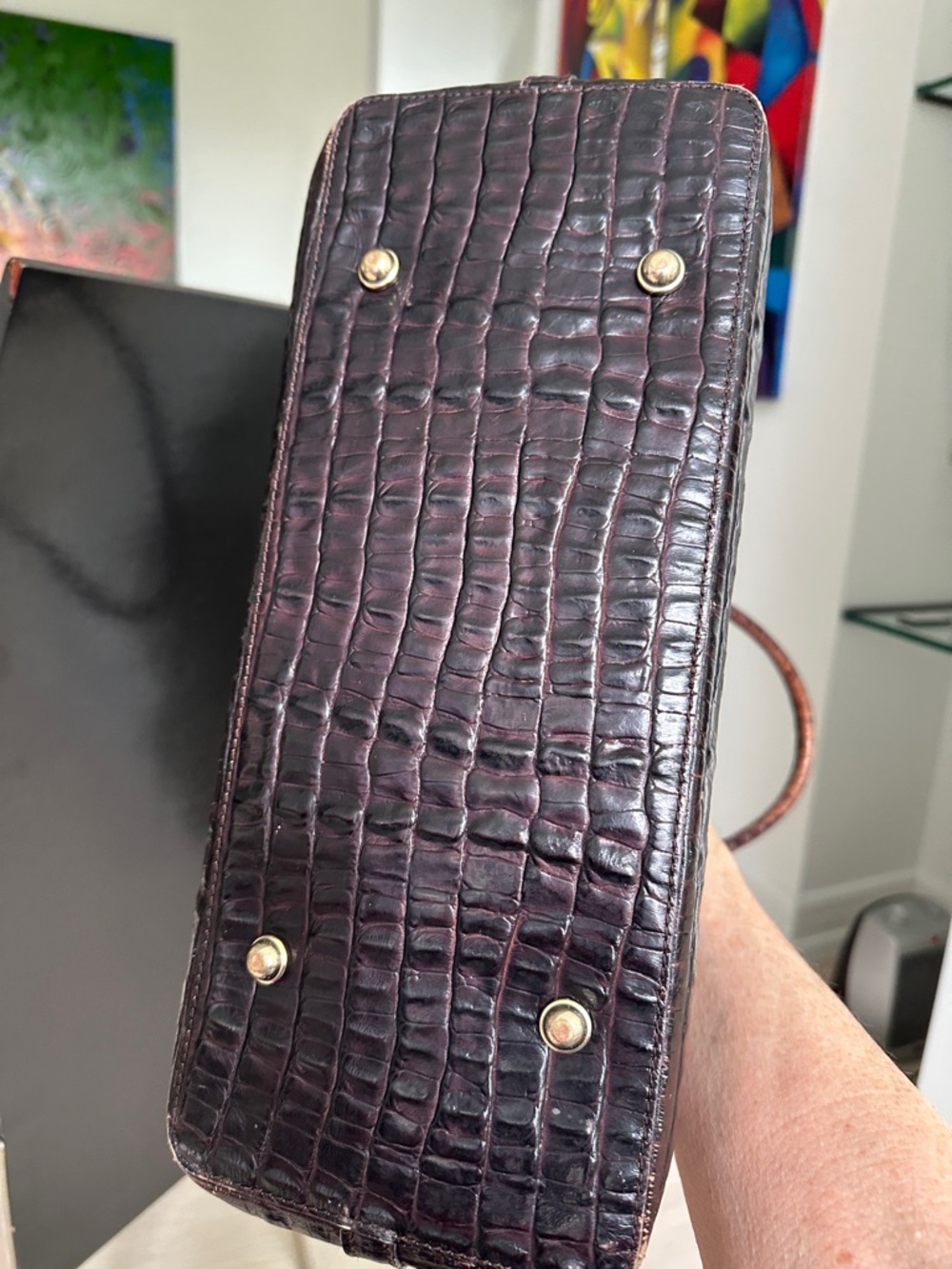 Brahmin Croc-Embossed Tote Bag in Dark Brown - Picture 6 of 6